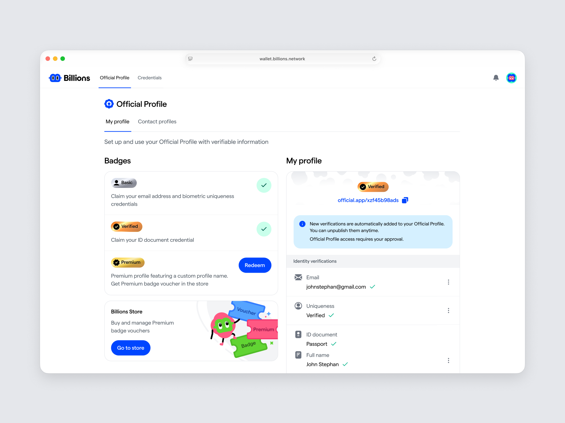 Billions Official Profiles Web App